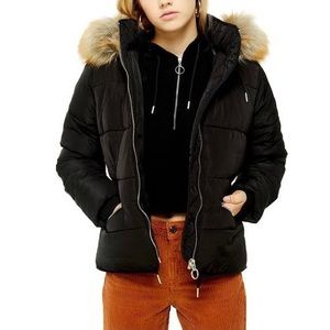TOPSHOP Jack Faux Fur Trim Puffer Jacket